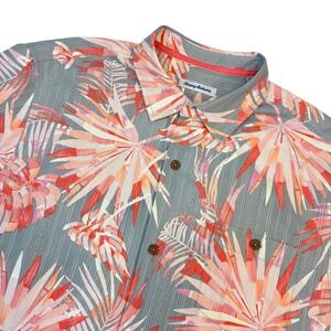 Tommy Bahama Shirt Mens XL Grey Coral IslandZone Silk Blend Palm Leaf